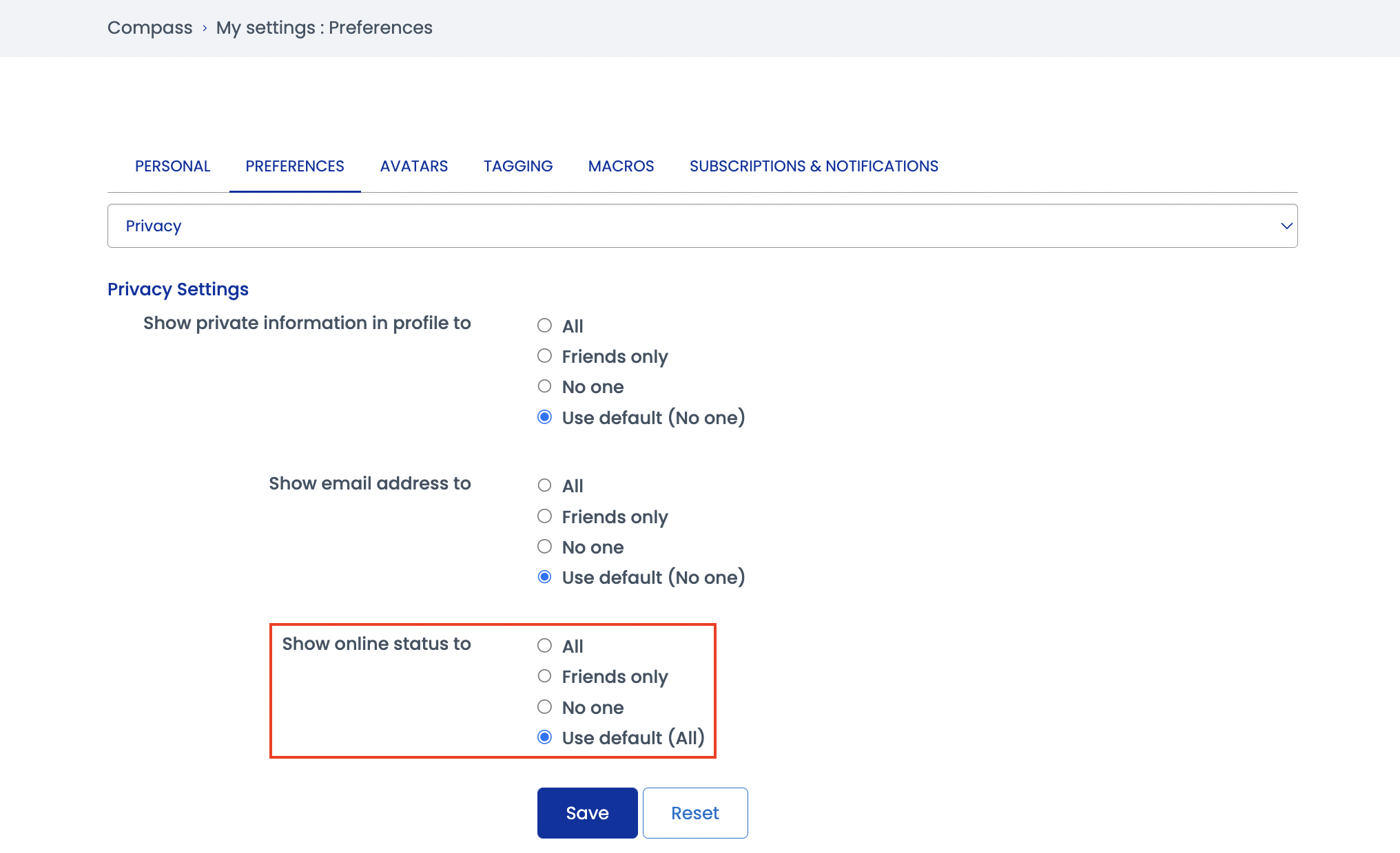 Settings / Preferences